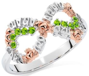 Peridot Rose Gold Silver Claddagh Infinity Irish "My Soul Mate" Ring