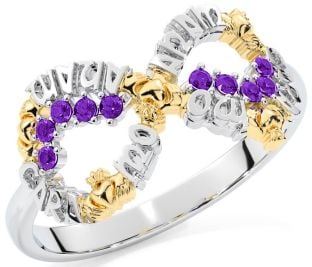 Amethyst Gold Silver Claddagh Infinity Irish "My Soul Mate" Ring