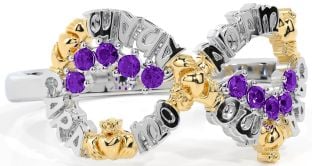 Amethyst Gold Silver Claddagh Infinity Irish "My Soul Mate" Ring