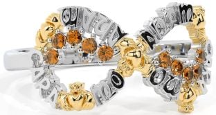 Citrine Gold Silver Claddagh Infinity Irish "My Soul Mate" Ring
