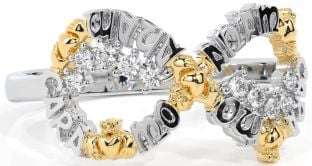 Diamond Gold Silver Claddagh Infinity Irish "My Soul Mate" Ring