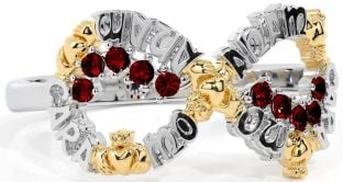 Garnet Gold Silver Claddagh Infinity Irish "My Soul Mate" Ring
