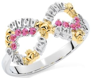 Pink Tourmaline Gold Silver Claddagh Infinity Irish "My Soul Mate" Ring