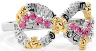 Pink Tourmaline Gold Silver Claddagh Infinity Irish "My Soul Mate" Ring