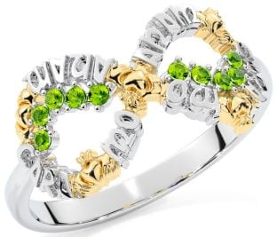 Peridot Gold Silver Claddagh Infinity Irish "My Soul Mate" Ring