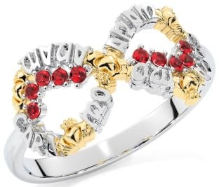 Ruby Gold Silver Claddagh Infinity Irish "My Soul Mate" Ring
