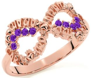 Amethyst Rose Gold Silver Claddagh Infinity Irish "My Soul Mate" Ring