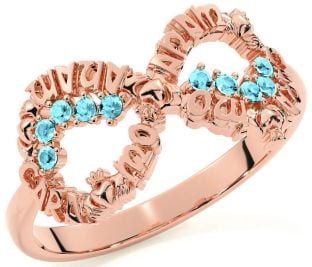 Aquamarine Rose Gold Silver Claddagh Infinity Irish "My Soul Mate" Ring