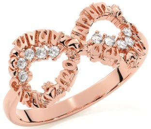 Diamond Rose Gold Silver Claddagh Infinity Irish "My Soul Mate" Ring