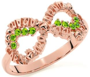 Peridot Rose Gold Silver Claddagh Infinity Irish "My Soul Mate" Ring