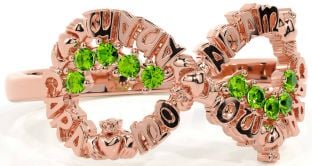 Peridot Rose Gold Silver Claddagh Infinity Irish "My Soul Mate" Ring