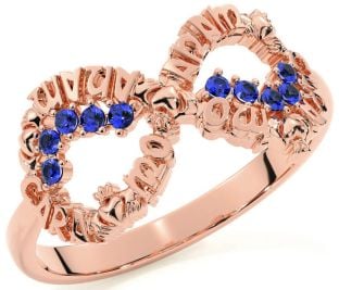 Sapphire Rose Gold Silver Claddagh Infinity Irish "My Soul Mate" Ring