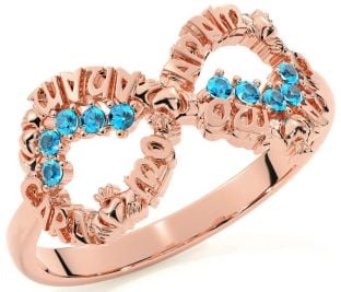 Topaz Rose Gold Silver Claddagh Infinity Irish "My Soul Mate" Ring