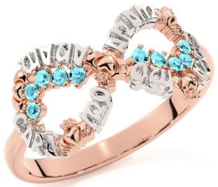 Aquamarine Rose Gold Silver Claddagh Infinity Irish "My Soul Mate" Ring