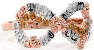 Citrine Rose Gold Silver Claddagh Infinity Irish "My Soul Mate" Ring