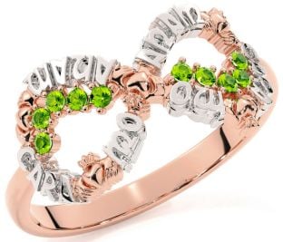 Peridot Rose Gold Silver Claddagh Infinity Irish "My Soul Mate" Ring