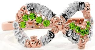 Peridot Rose Gold Silver Claddagh Infinity Irish "My Soul Mate" Ring