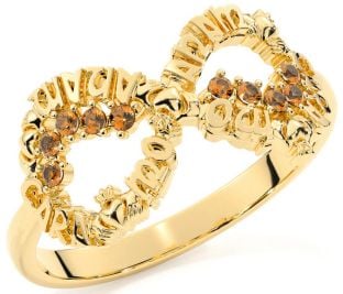 Citrine Gold Silver Claddagh Infinity Irish "My Soul Mate" Ring