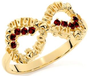 Garnet Gold Silver Claddagh Infinity Irish "My Soul Mate" Ring