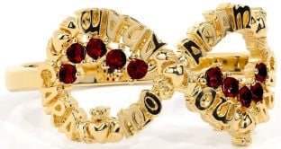 Garnet Gold Silver Claddagh Infinity Irish "My Soul Mate" Ring