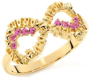 Pink Tourmaline Gold Silver Claddagh Infinity Irish "My Soul Mate" Ring