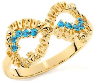 Topaz Gold Silver Claddagh Infinity Irish "My Soul Mate" Ring