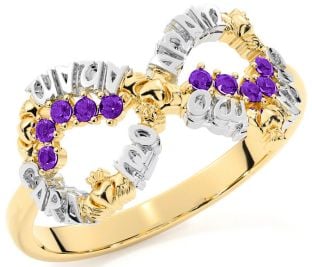 Amethyst Gold Silver Claddagh Infinity Irish "My Soul Mate" Ring