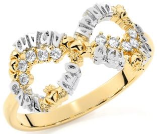 Diamond Gold Silver Claddagh Infinity Irish "My Soul Mate" Ring