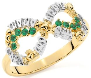 Emerald Gold Silver Claddagh Infinity Irish "My Soul Mate" Ring