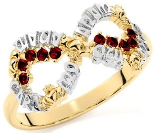 Garnet Gold Silver Claddagh Infinity Irish "My Soul Mate" Ring