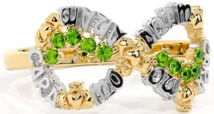 Peridot Gold Silver Claddagh Infinity Irish "My Soul Mate" Ring