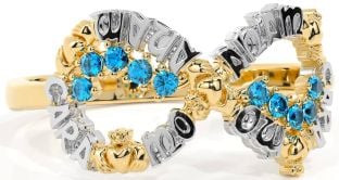 Topaz Gold Silver Claddagh Infinity Irish "My Soul Mate" Ring