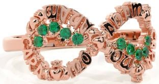 Emerald Rose Gold Claddagh Infinity Irish "My Soul Mate" Ring