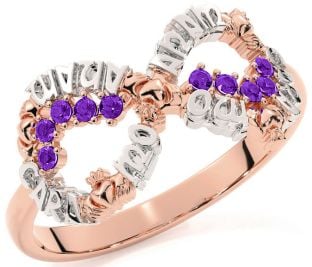 Amethyst White Rose Gold Claddagh Infinity Irish "My Soul Mate" Ring