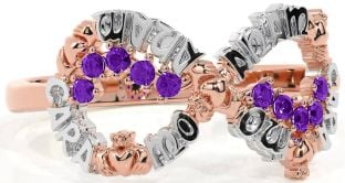 Amethyst White Rose Gold Claddagh Infinity Irish "My Soul Mate" Ring