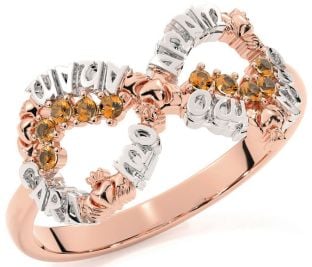 Citrine White Rose Gold Claddagh Infinity Irish "My Soul Mate" Ring
