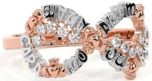 Diamond White Rose Gold Claddagh Infinity Irish "My Soul Mate" Ring
