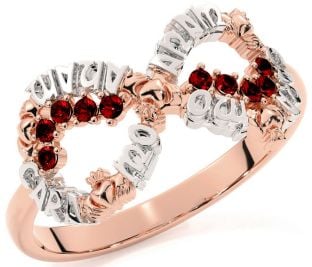 Garnet White Rose Gold Claddagh Infinity Irish "My Soul Mate" Ring