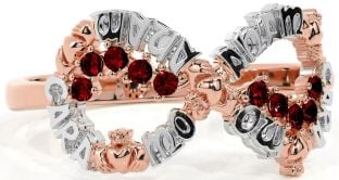 Garnet White Rose Gold Claddagh Infinity Irish "My Soul Mate" Ring