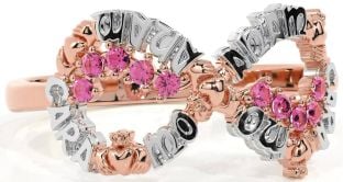 Pink Tourmaline White Rose Gold Claddagh Infinity Irish "My Soul Mate" Ring