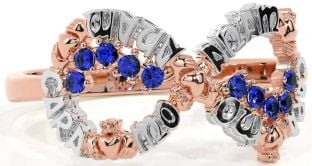 Sapphire White Rose Gold Claddagh Infinity Irish "My Soul Mate" Ring