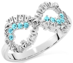Aquamarine Silver Claddagh Infinity Irish "My Soul Mate" Ring
