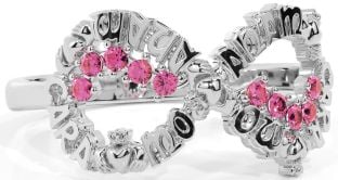 Pink Tourmaline Silver Claddagh Infinity Irish "My Soul Mate" Ring
