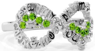 Peridot Silver Claddagh Infinity Irish "My Soul Mate" Ring