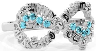 Aquamarine White Gold Claddagh Infinity Irish "My Soul Mate" Ring