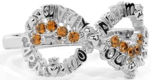 Citrine White Gold Claddagh Infinity Irish "My Soul Mate" Ring