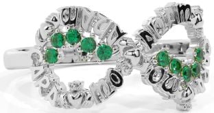 Emerald White Gold Claddagh Infinity Irish "My Soul Mate" Ring