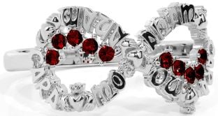 Garnet White Gold Claddagh Infinity Irish "My Soul Mate" Ring