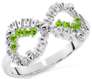 Peridot White Gold Claddagh Infinity Irish "My Soul Mate" Ring