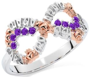 Amethyst White Rose Gold Claddagh Infinity Irish "My Soul Mate" Ring